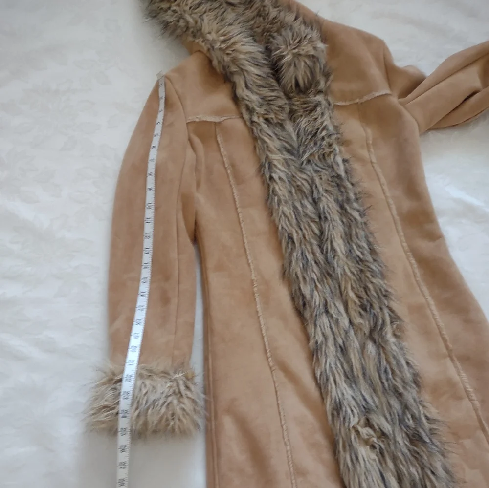 Penny Lane long coat faux fur trim faux shearling Faux Suede Hooded Vintage - Picture 7 of 13